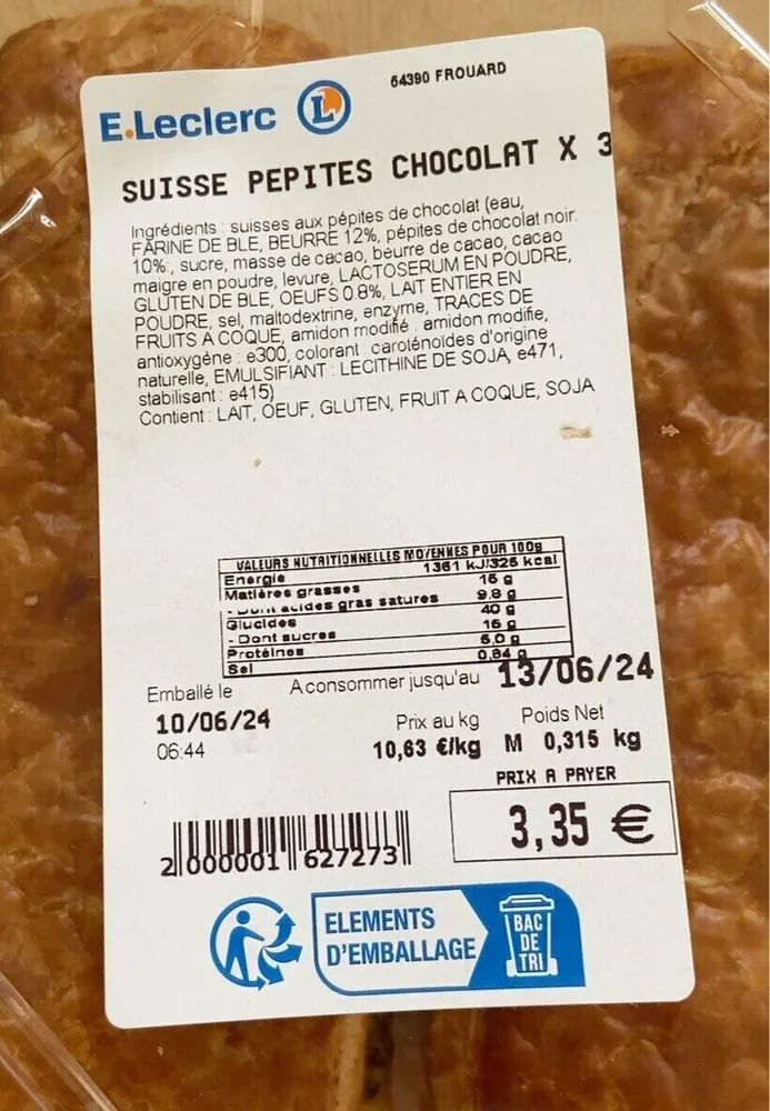 Suisse pepites chocolat