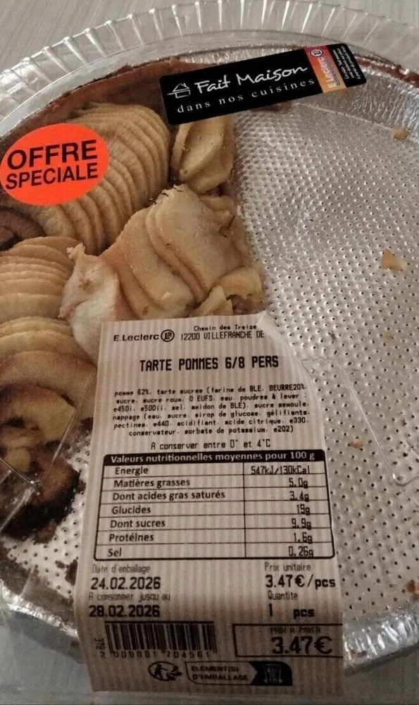 Tarte pommes 6/8 personnes