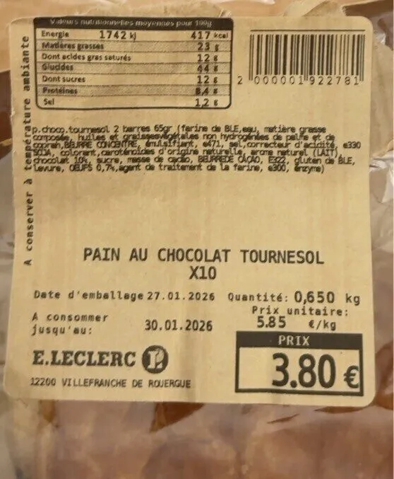 Pain au chocolat tournesol