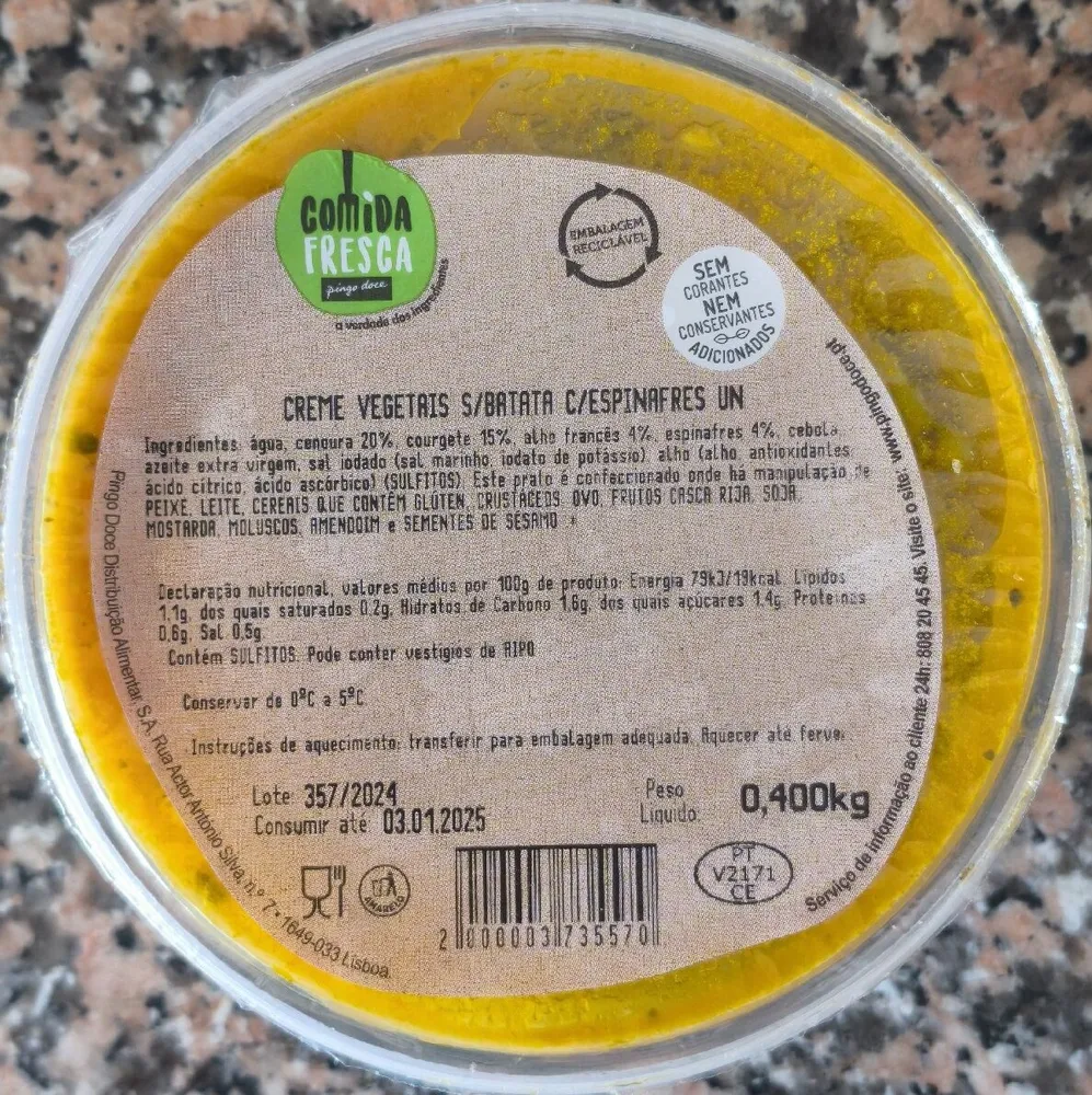 Creme Vegetais s/Batata c/Espinafres Un