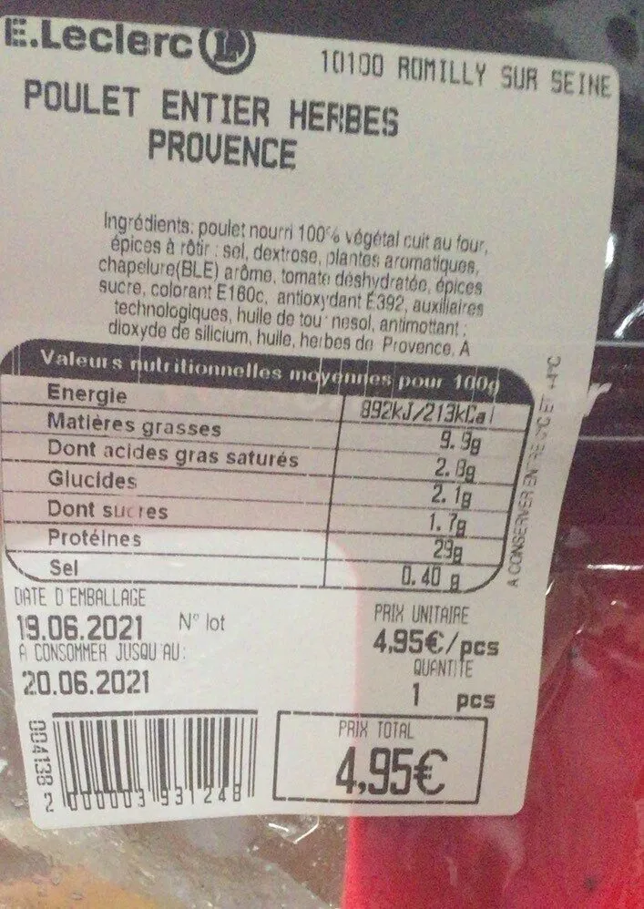Poulet entier herbes de provences