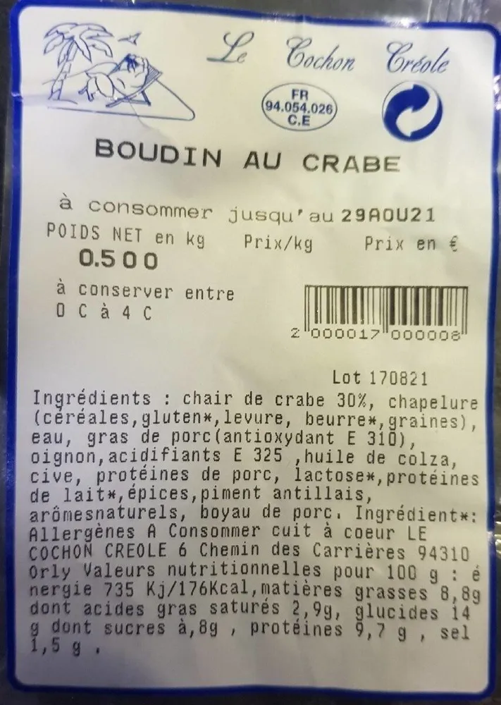 Boudin au crabe