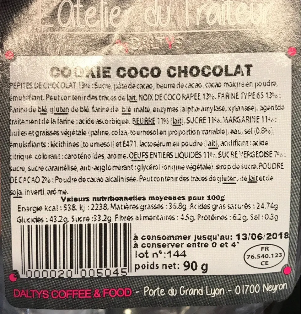 Cookie coco chocolat