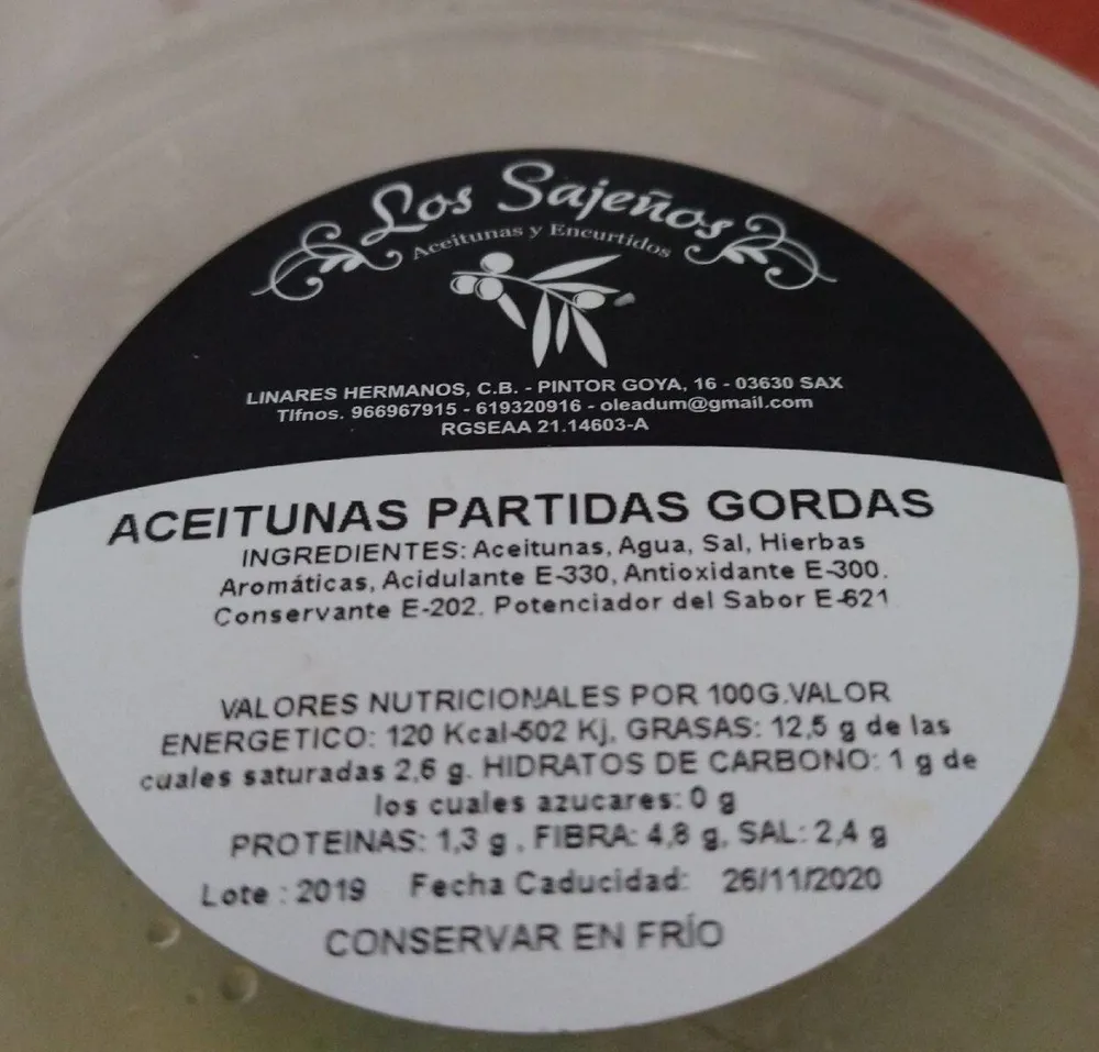 Aceitunas partidas gordas