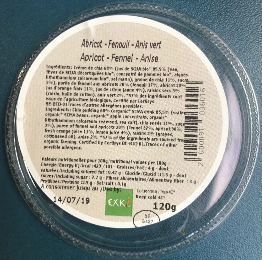 Creme de chia - Abricot Fenouil Anis vert