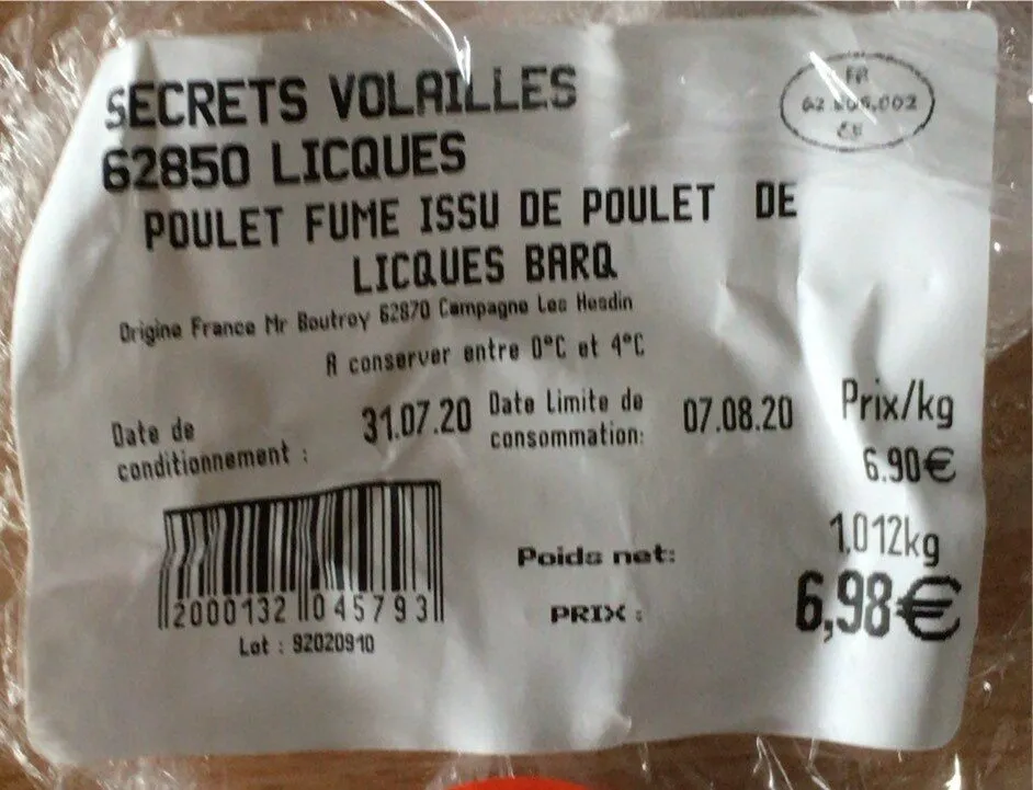 Poulet fumé issu de poulet de Licques Barq