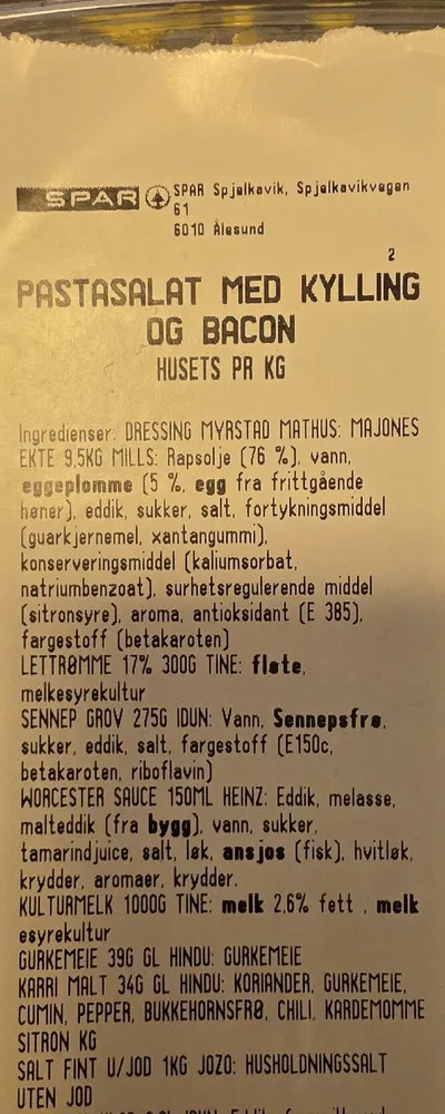 Pastasalat Med Kylling & Bacon