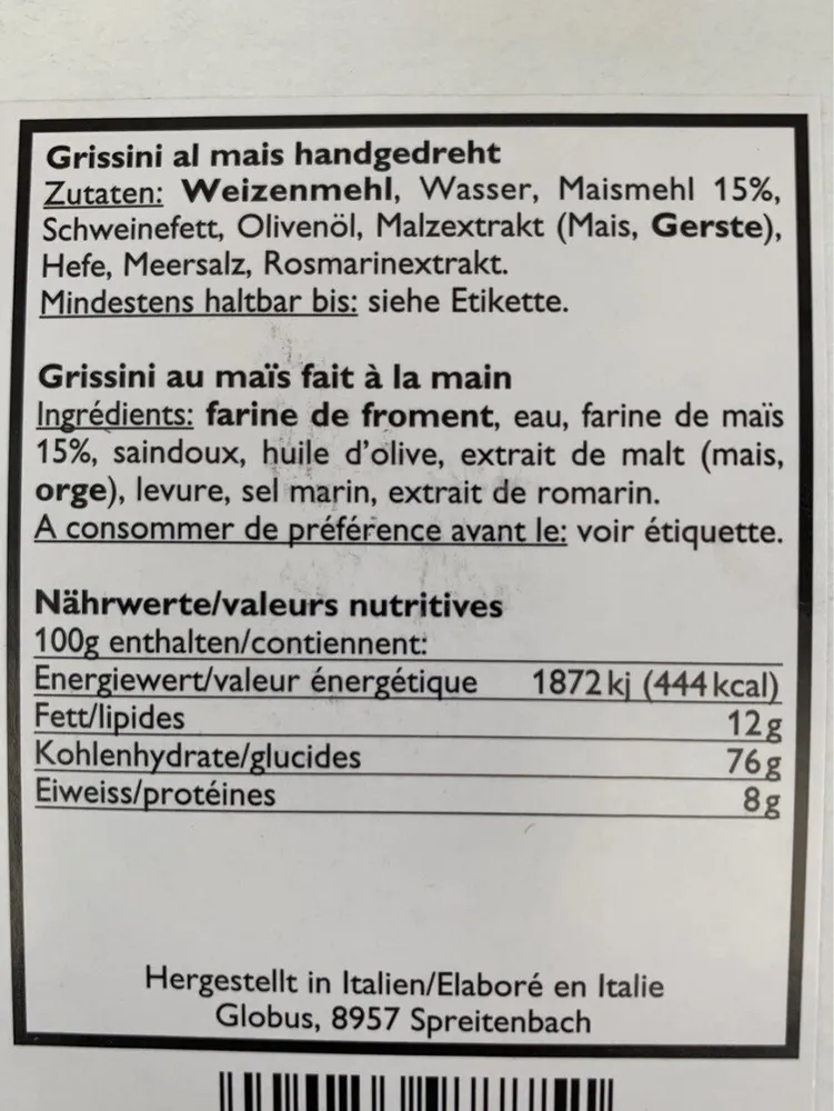 Grissine au maïs