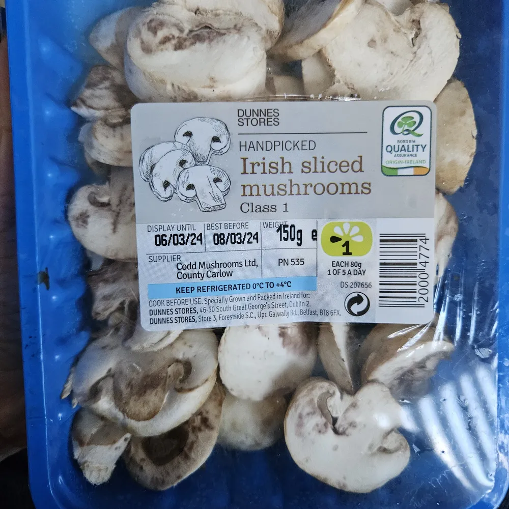 HANDPICKED Irish sliced mushrooms Class 1