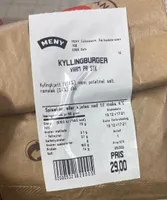 Kyllingburger  1stk meny