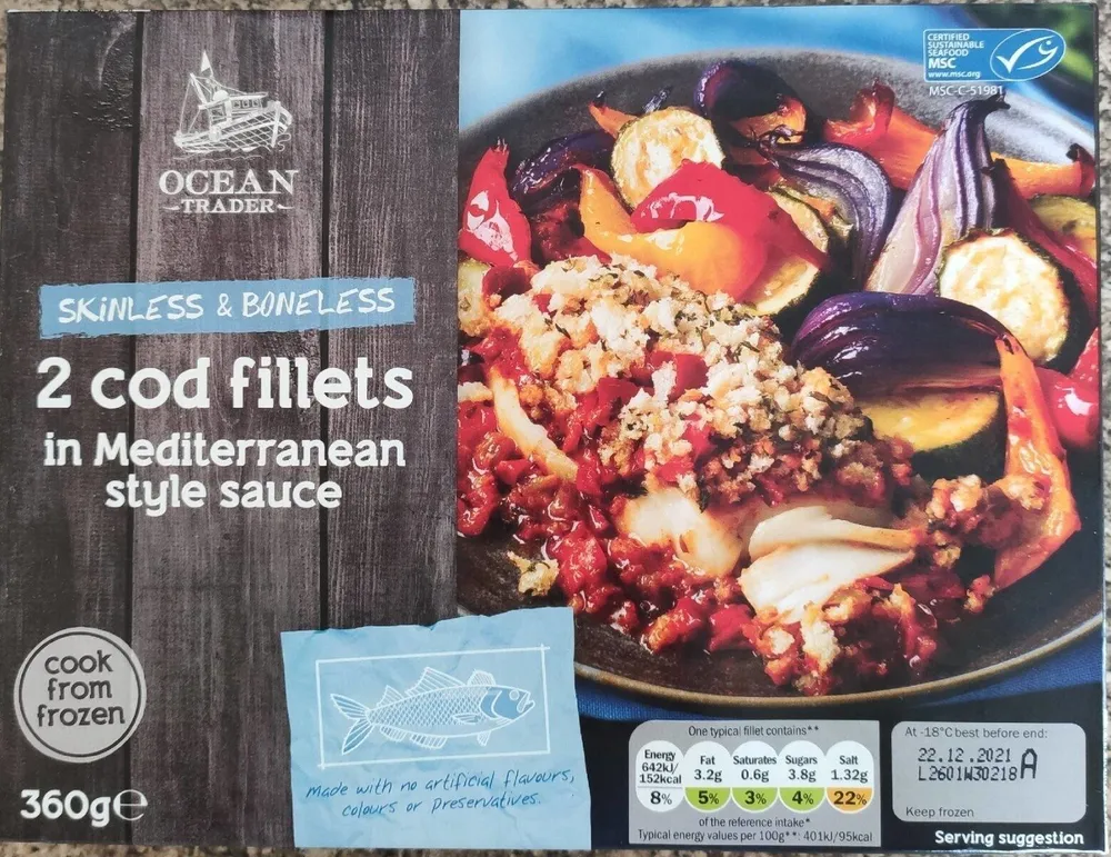 Cod fillets in Mediterranean style sauce