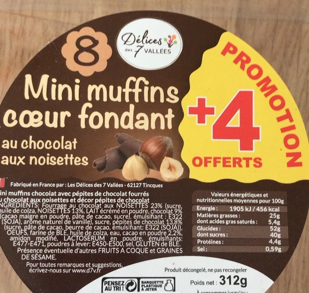Mini muffins coeur fondant chocolat-noisettes
