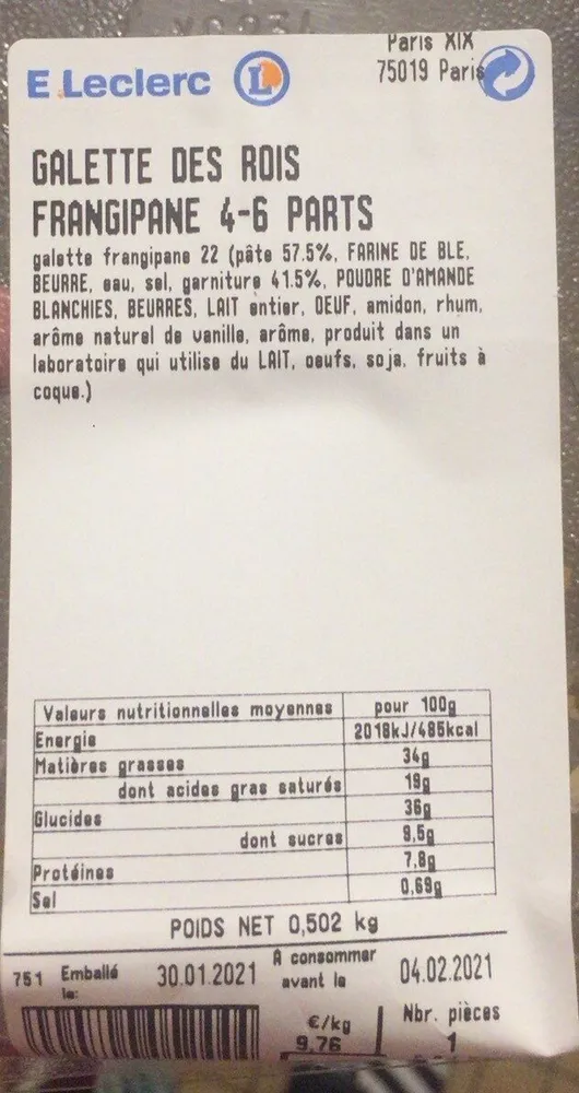 Galette des rois frangipane 4-6 parts