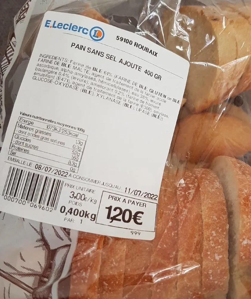 Pain sans sel ajouté