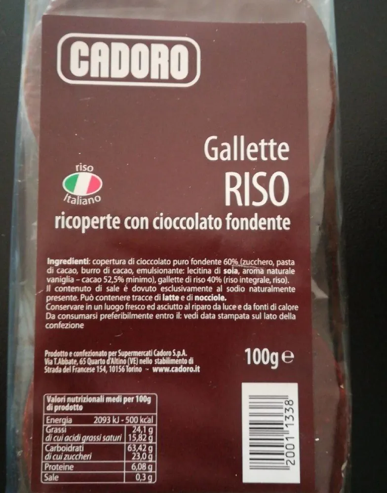 Gallette di riso con copertura di cioccolato fondente