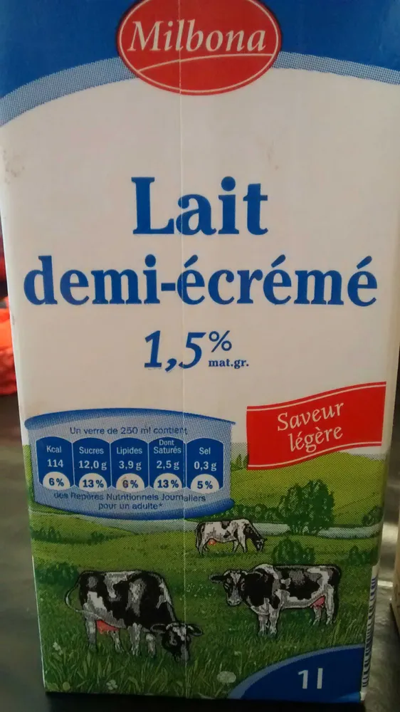 Lait demi-écrémé (1,5% M.G)