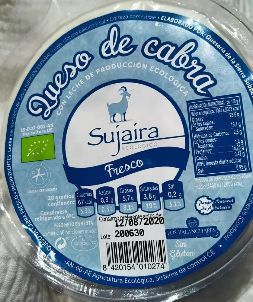 Queso de cabra ecológico fresco sujaira