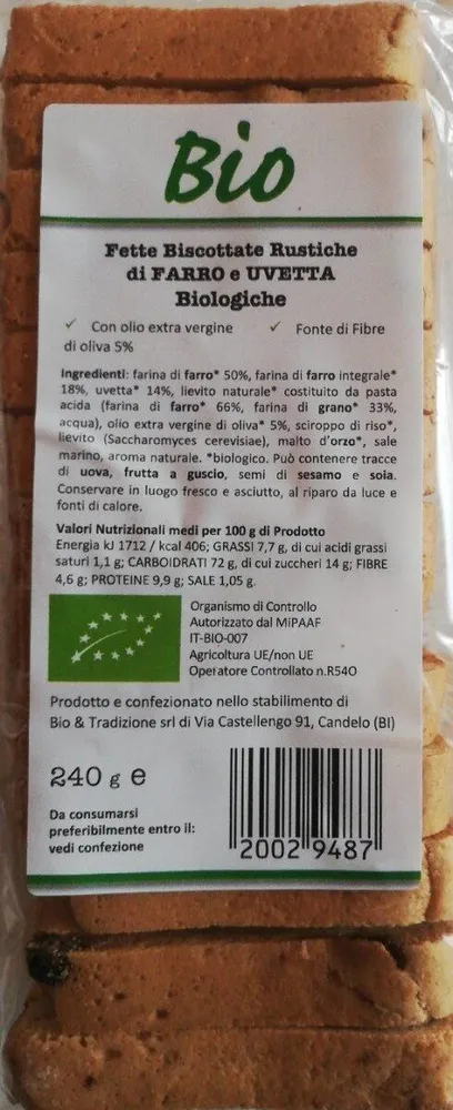 Fette Biscottate Rustiche di Farro e Uvetta Biologiche