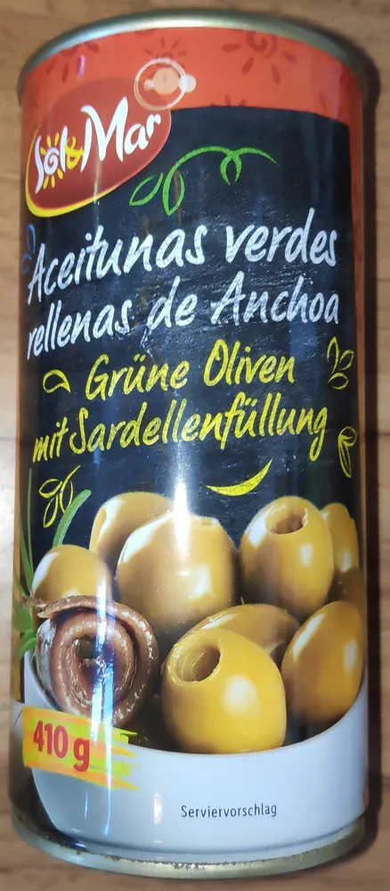 grüne Oliven mit Sardellenfüllung