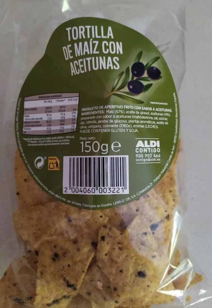 Tortilla de maíz con aceitunas