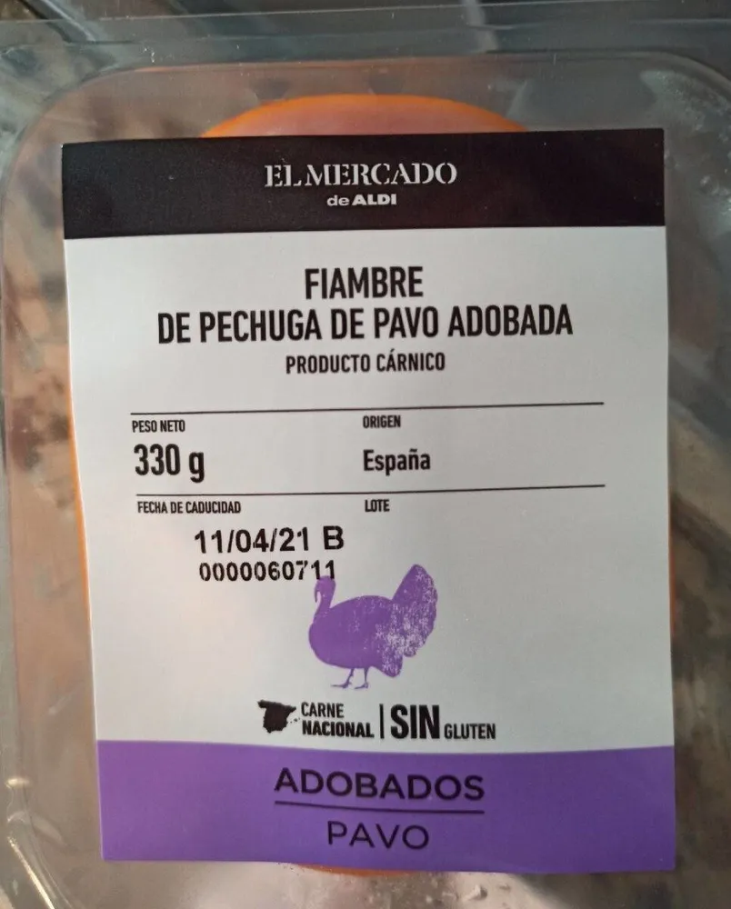 Fiambre de pechuga de pavo adobada