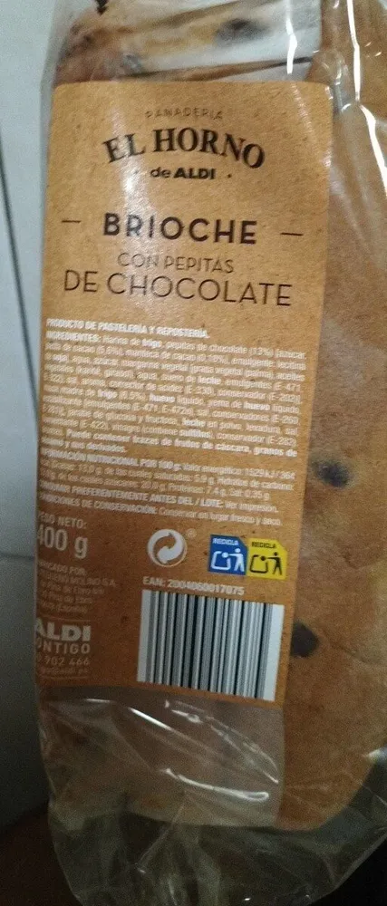 Brioche con pepitas de chocolate