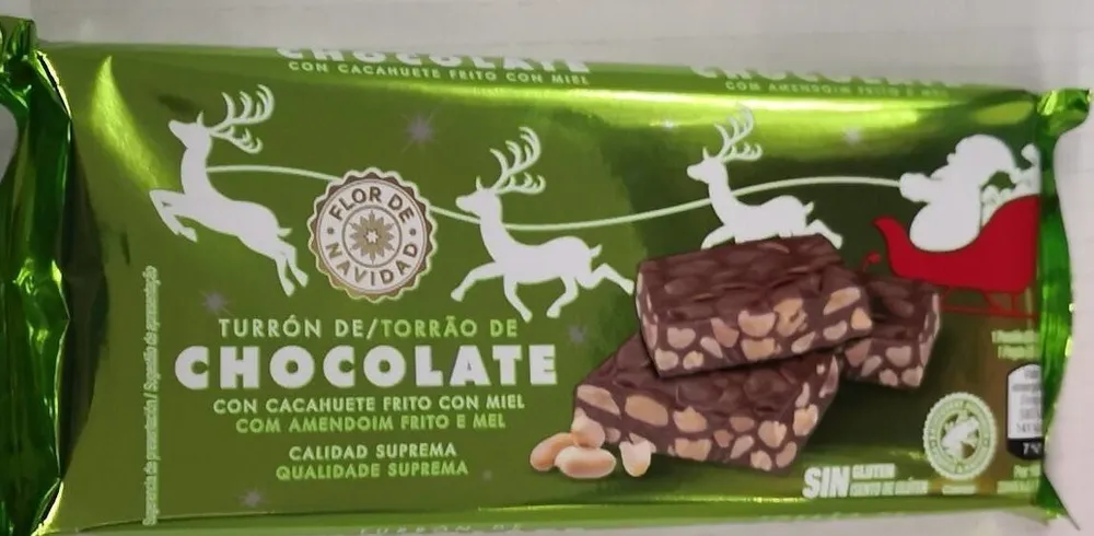 Turrón de chocolate con cacahuete frito con miel