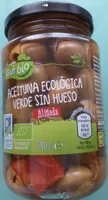 Aceituna ecológica verde sin hueso aliñada