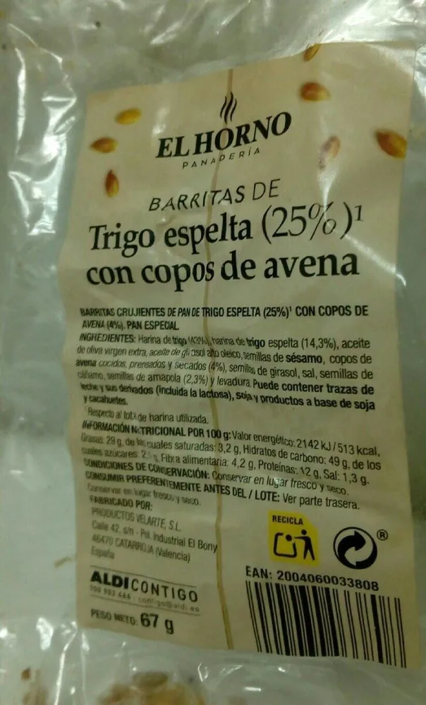 Barritas de trigo espelta con copos de avena