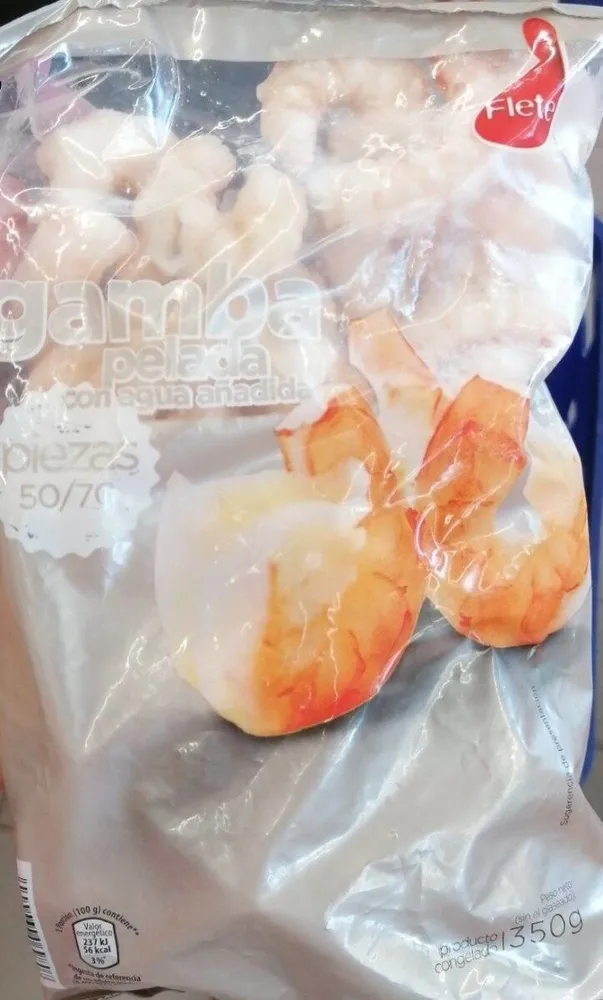 Gamba pelada con agua añadida