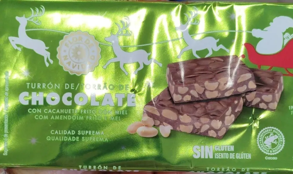Turrón de chocolate con cacahuete frito con miel