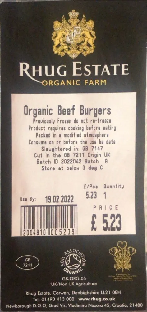 Organic beef burgers