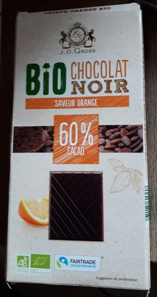 Tablette de chocolat noir bio saveur orange