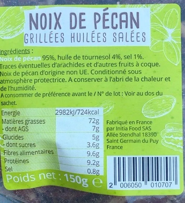 Noix de pecan grillees huilees salees