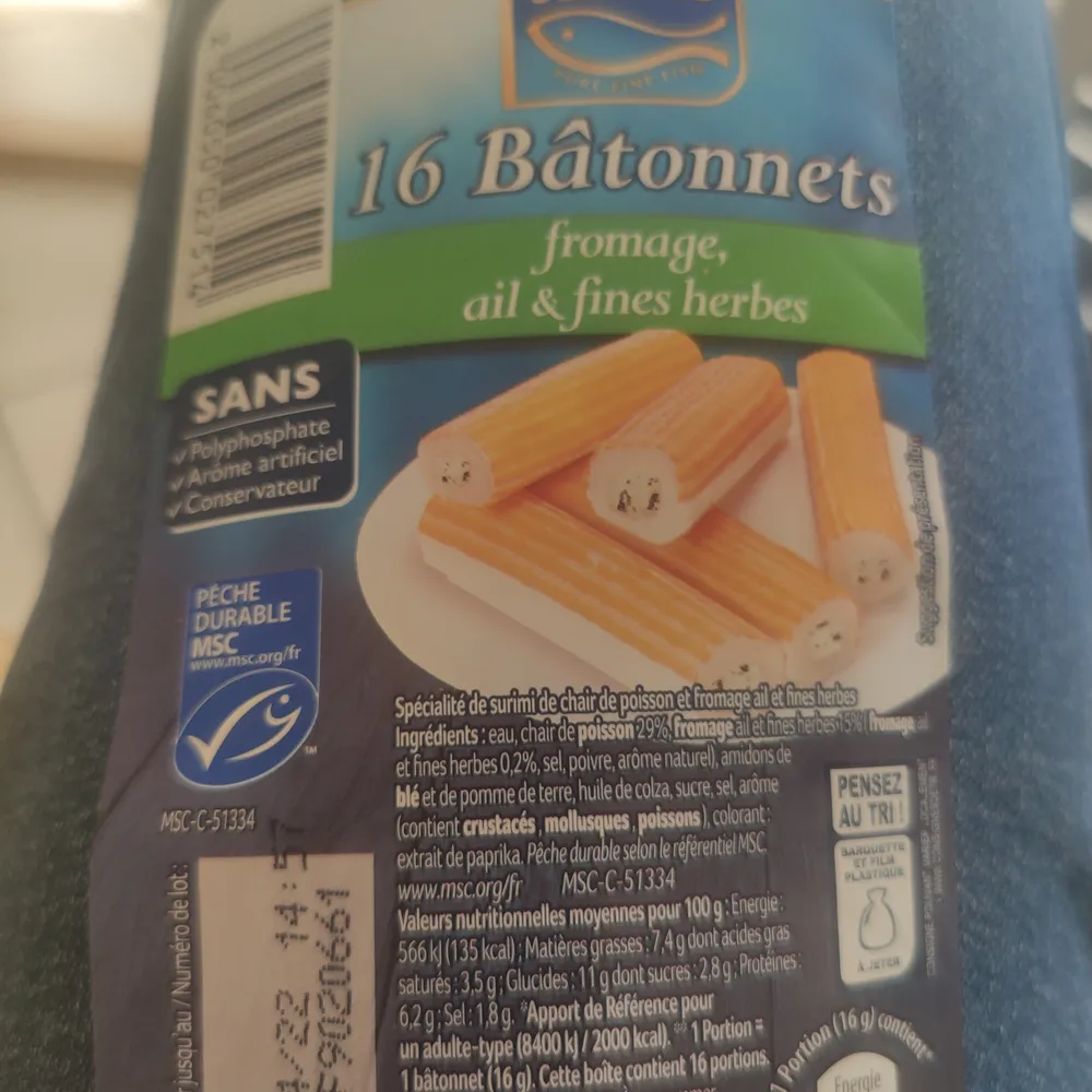 16 bâtonnets fromage ail et fines herbes