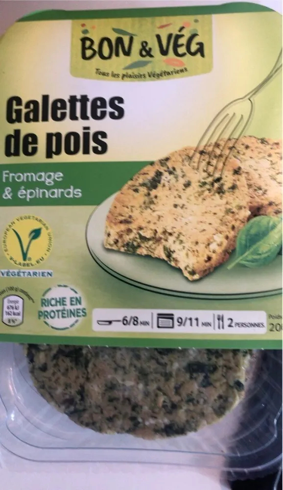 Galettes de pois fromage et épinards