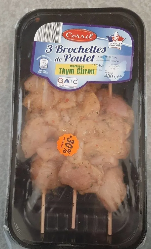 3 brochettes de poulet thym citron