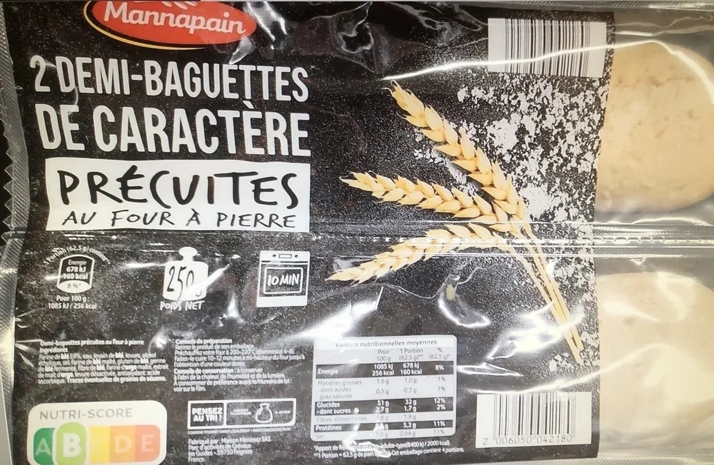 2 demi baguettes de caractère précuites au four a pierre