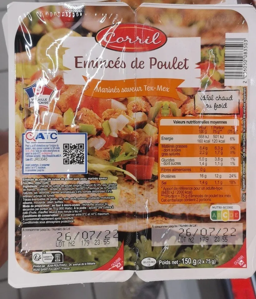 Émincés de poulet marinés saveur Tex-Mex