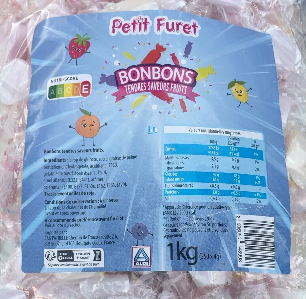 Bonbons tendres saveurs fruits