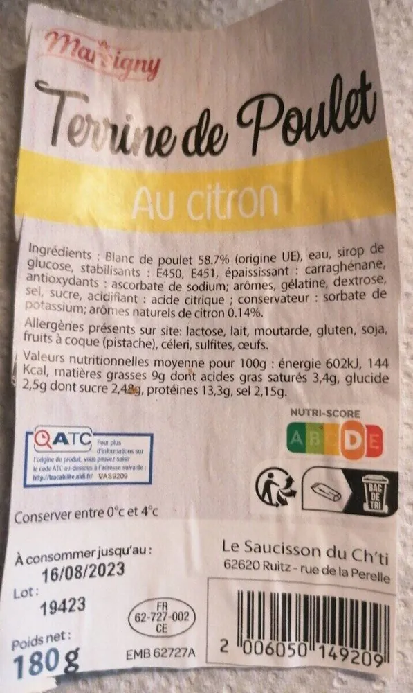 Terrine de poulet au citron