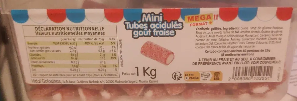 Mini tubes acidulés goût fraise