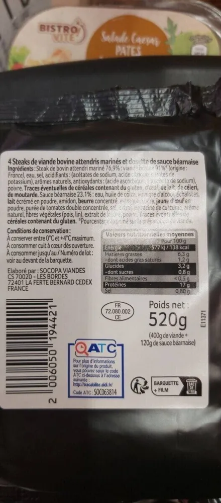Steack de boeuf sauce béarnaise