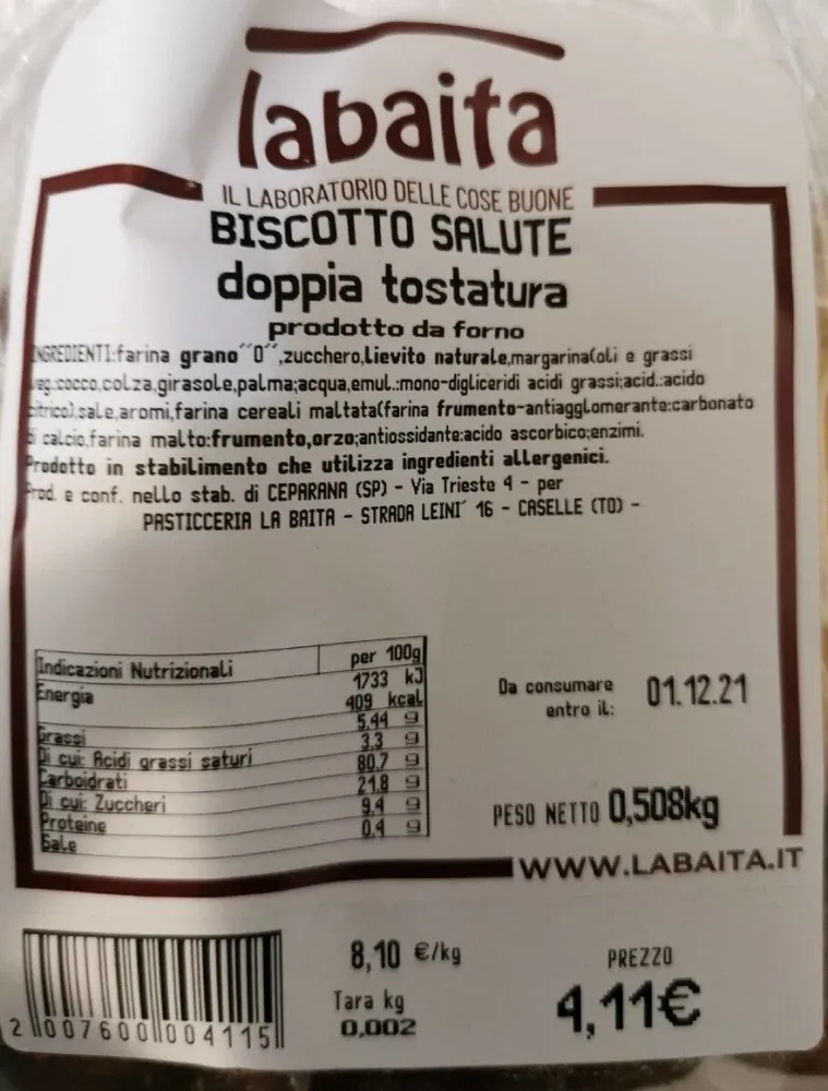 Biscotto salute doppia tostatura