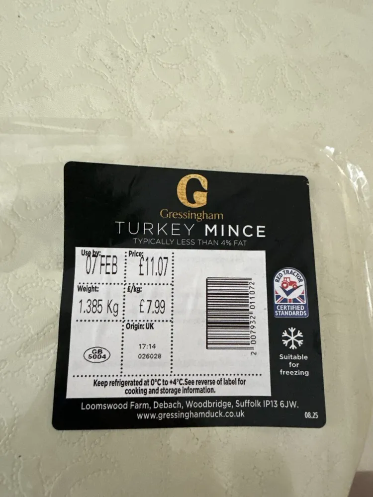 Gressingham Turkey Mince (~4% Fat)