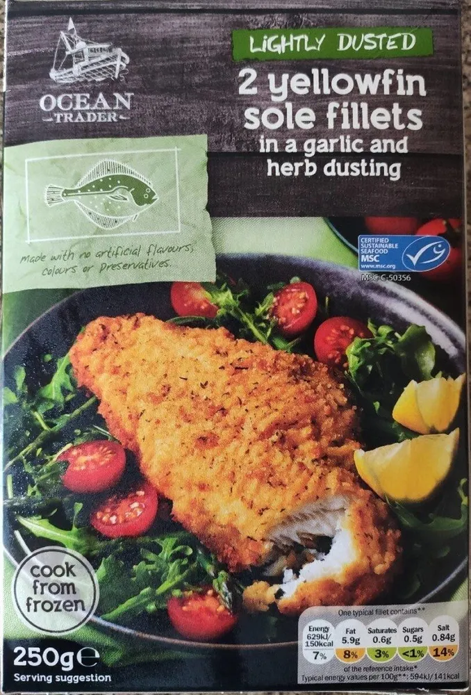 Yellowfin sole fillets in garlic and herb dusting