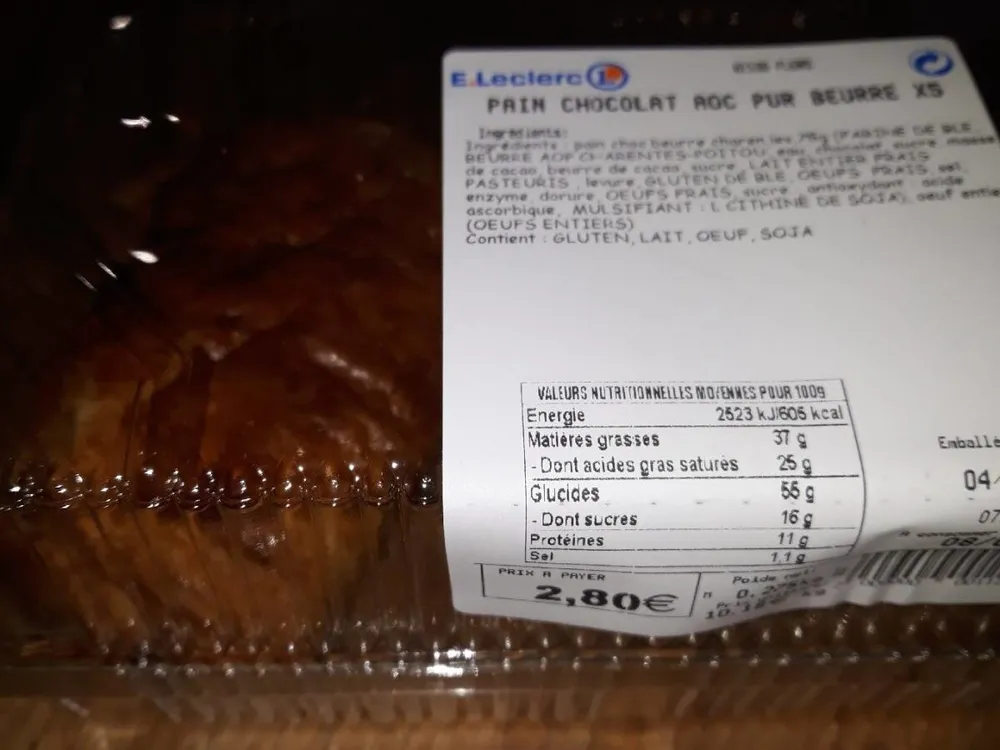 Pain chocolat AOC pur beurre