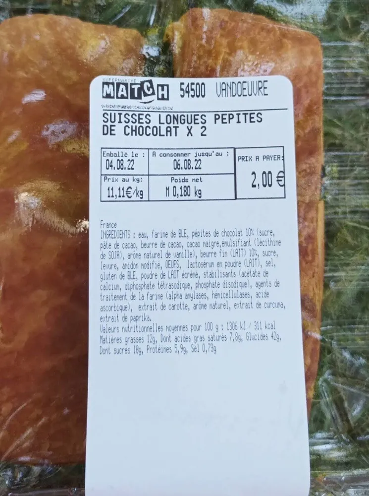 Suisses longues pépites de chocolat