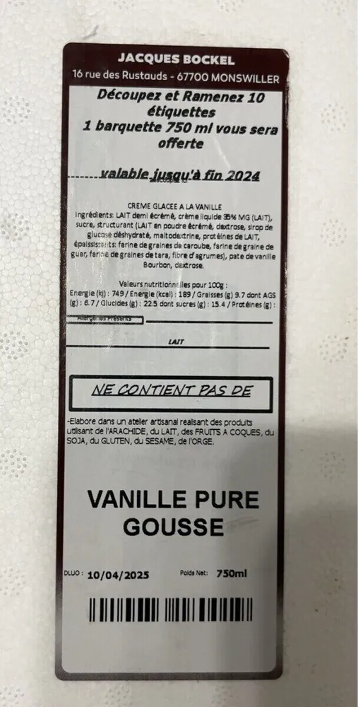 Glace vanille pure gousse
