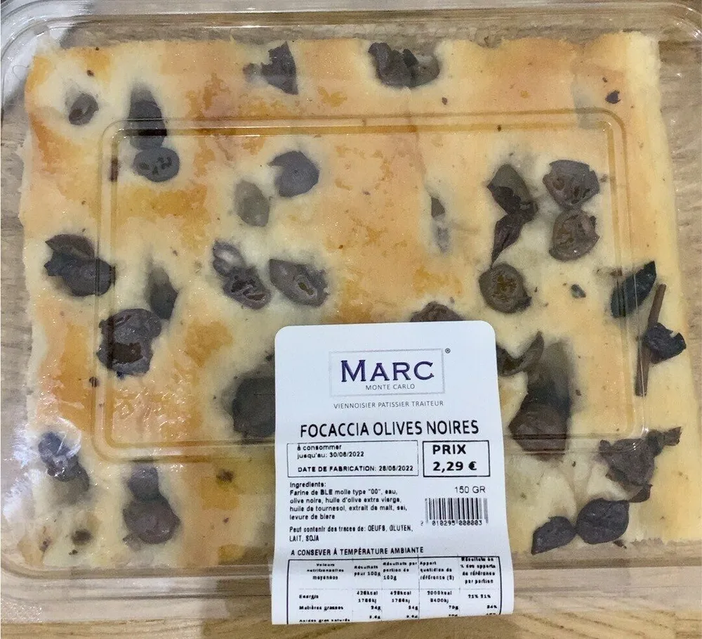 Focaccia olives noires